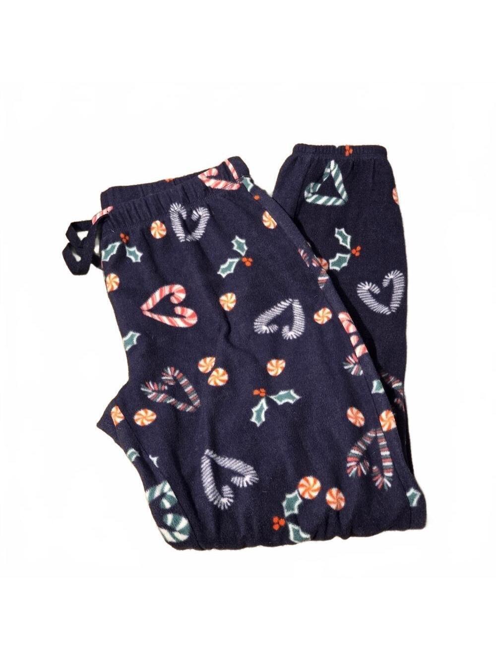 Abound Women’s S Holiday Candy Cane Fleece Pajama Pants Navy Christmas Lounge